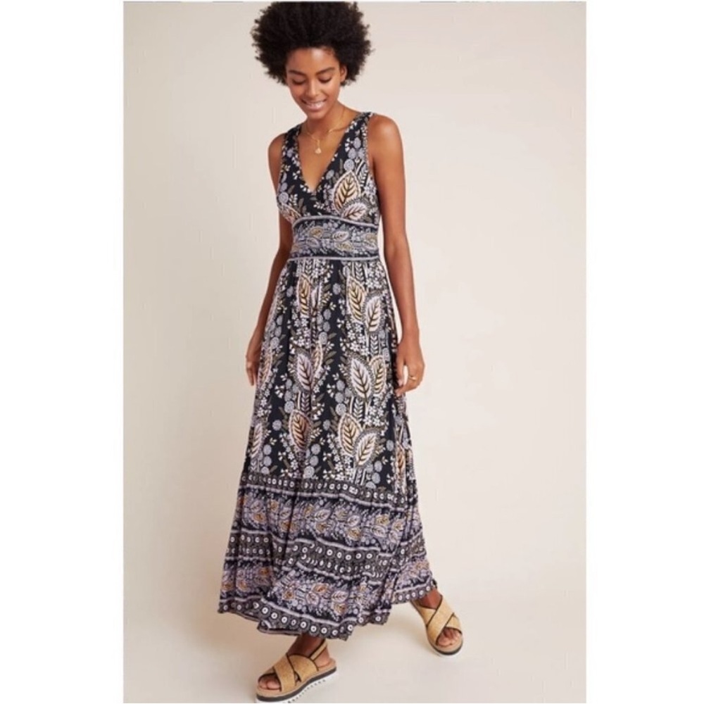 Maeve Black and Blue Patterned Maxi Dress